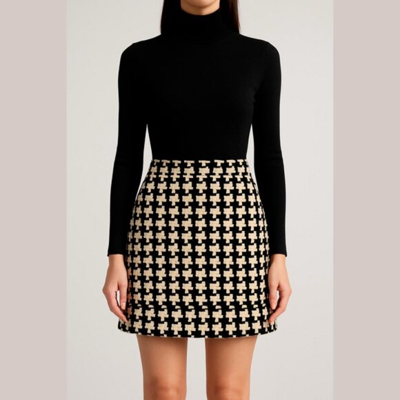 Club Monaco Dresses & Skirts - Club Monaco Skirt Womens Size 2 White Black Houndstooth Wool Blend